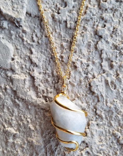 Natural Gold Moonstone Gemstone Crystal Pendant Necklace