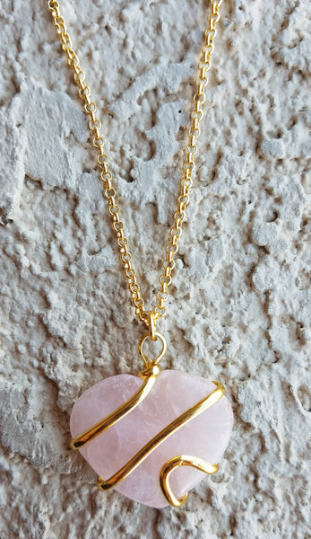 Natural Gold Rose Quartz Spiral Gemstone Crystal Pendant Necklace