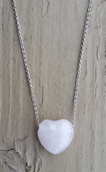 Natural Rose Quartz Heart Gemstone Crystal Pendant Necklace
