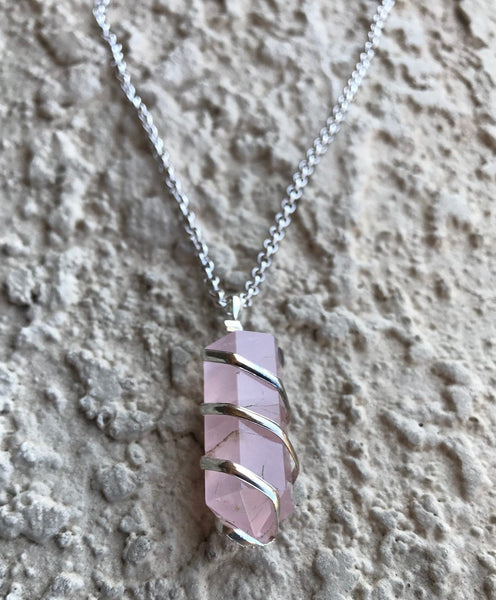 Natural Rose Quartz Spiral Gemstone Crystal Pendant Necklace