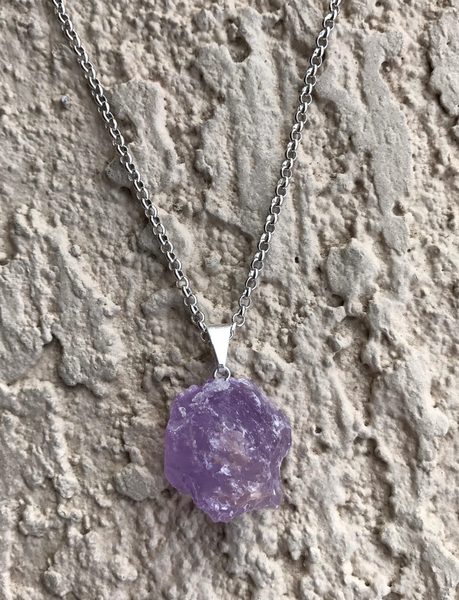 Natural Raw Amethyst Gemstone Crystal Pendant Necklace