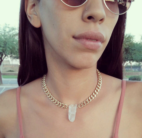 Natural Quartz Gold Link Gemstone Necklace