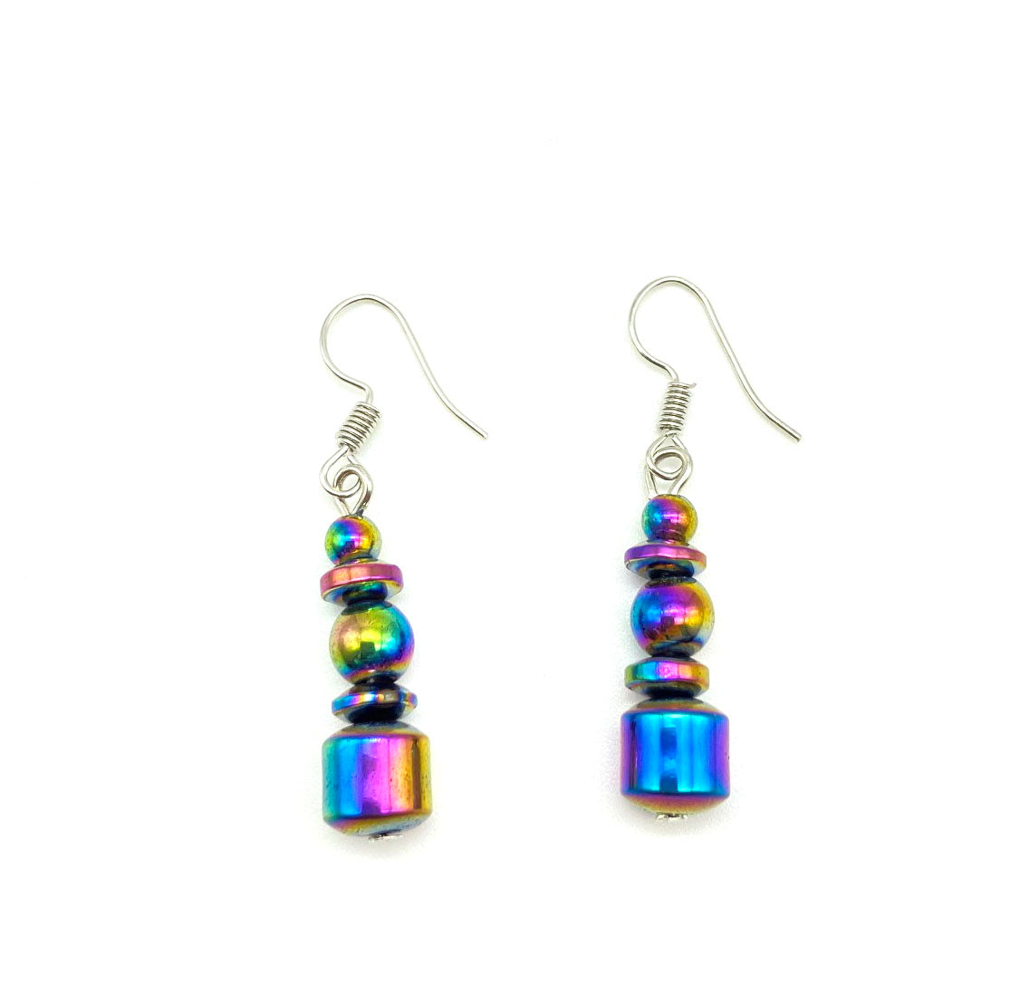 Rainbow Hematite Drop Dangle Earrings