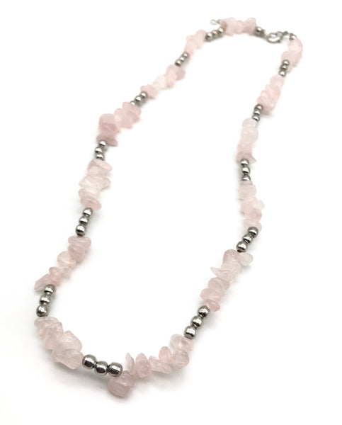 Natural Rose Quartz Chip Gemstone Crystal Necklace