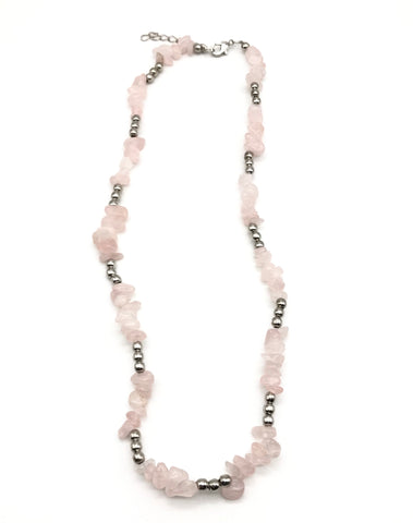 Natural Rose Quartz Chip Gemstone Crystal Necklace