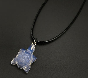 OPALITE TURTLE CARVED STONE CORD NECKLACE 16 to 28 INCHES UNISEX