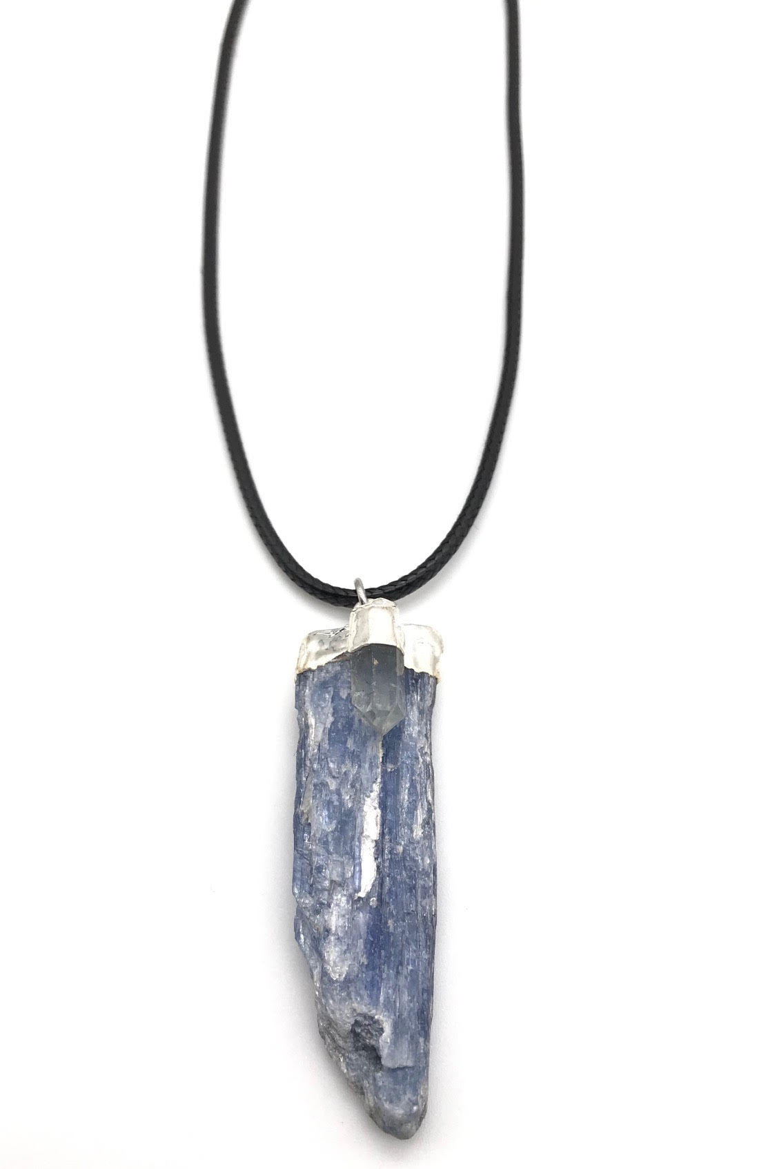 RAW KYANITE AND QUARTZ CRYSTAL HYPOALLERGENIC CORD NECKLACE 16 to 28 INCHES UNISEX
