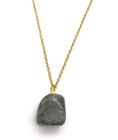 Natural Gold Labradorite Gemstone Crystal Pendant Necklace