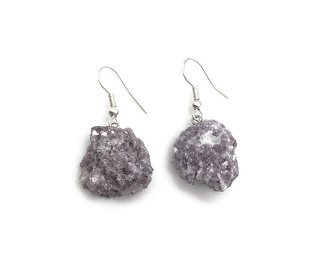 Natural Lepidolite Crystal Drop Dangle Earrings