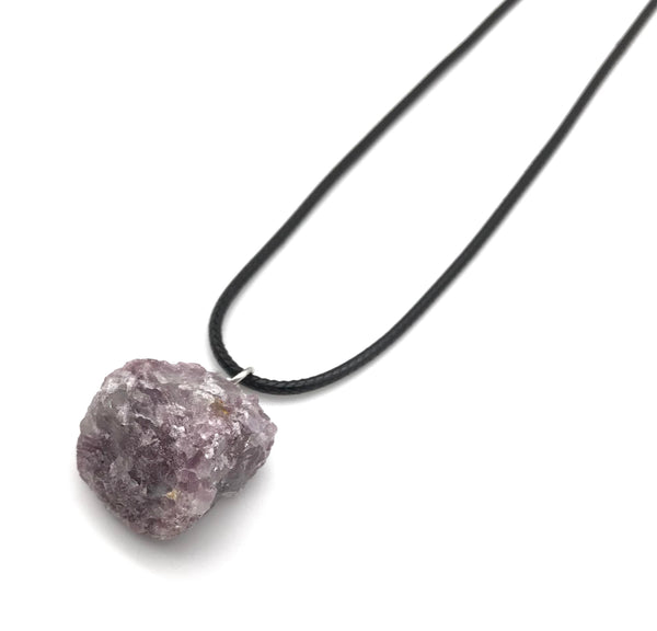 RAW LEPIDOLITE CRYSTAL HYPOALLERGENIC CORD NECKLACE 16 to 28 INCHES UNISEX