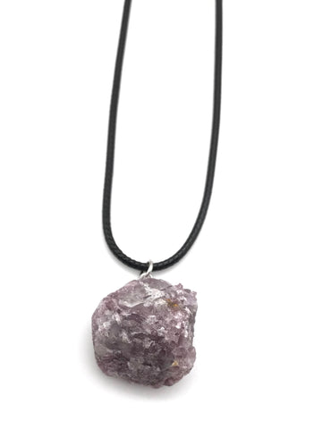 RAW LEPIDOLITE CRYSTAL HYPOALLERGENIC CORD NECKLACE 16 to 28 INCHES UNISEX