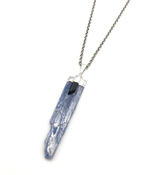 Natural Kyanite And Black Tourmaline Gemstone Crystal Pendant Necklace