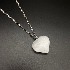 Natural Selenite Heart Gemstone Crystal Pendant Necklace