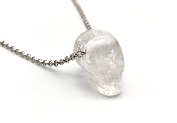 Natural Quartz Skull Gemstone Crystal Pendant Necklace
