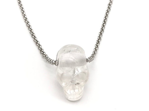 Natural Quartz Skull Gemstone Crystal Pendant Necklace