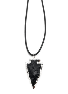 NATURAL GEMSTONE SILVER BLACK OBSIDIAN ARROWHEAD HYPOALLERGENIC CORD NECKLACE 16 to 28 INCHES UNISEX