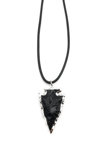 NATURAL GEMSTONE SILVER BLACK OBSIDIAN ARROWHEAD HYPOALLERGENIC CORD NECKLACE 16 to 28 INCHES UNISEX