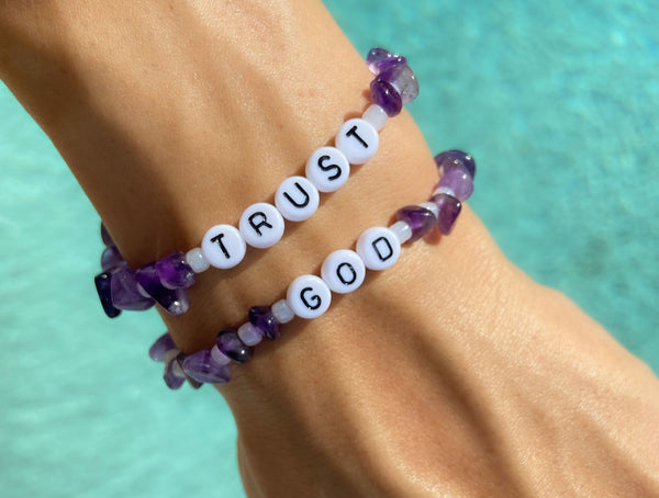 Trust God Set - Amethyst Crystal Healing Bracelet