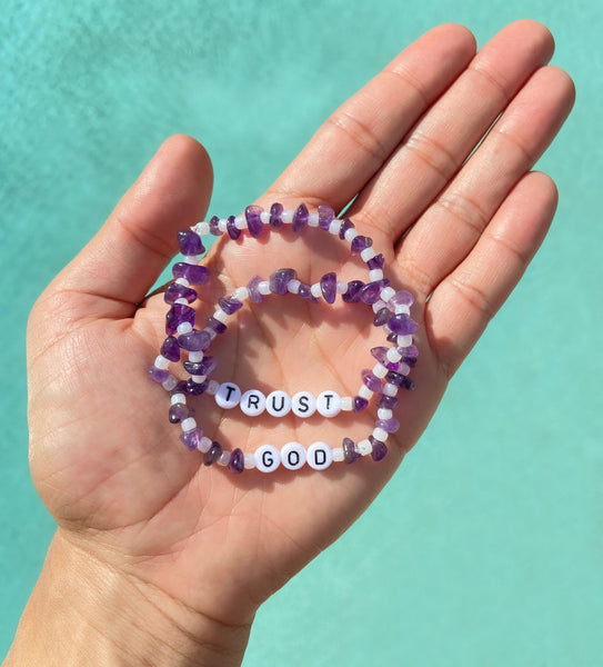 Trust God Set - Amethyst Crystal Healing Bracelet